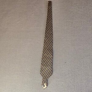 Gucci Mens Silk Tie Black Gold Silver Stirrup Buckle Equestrian Made in Italy